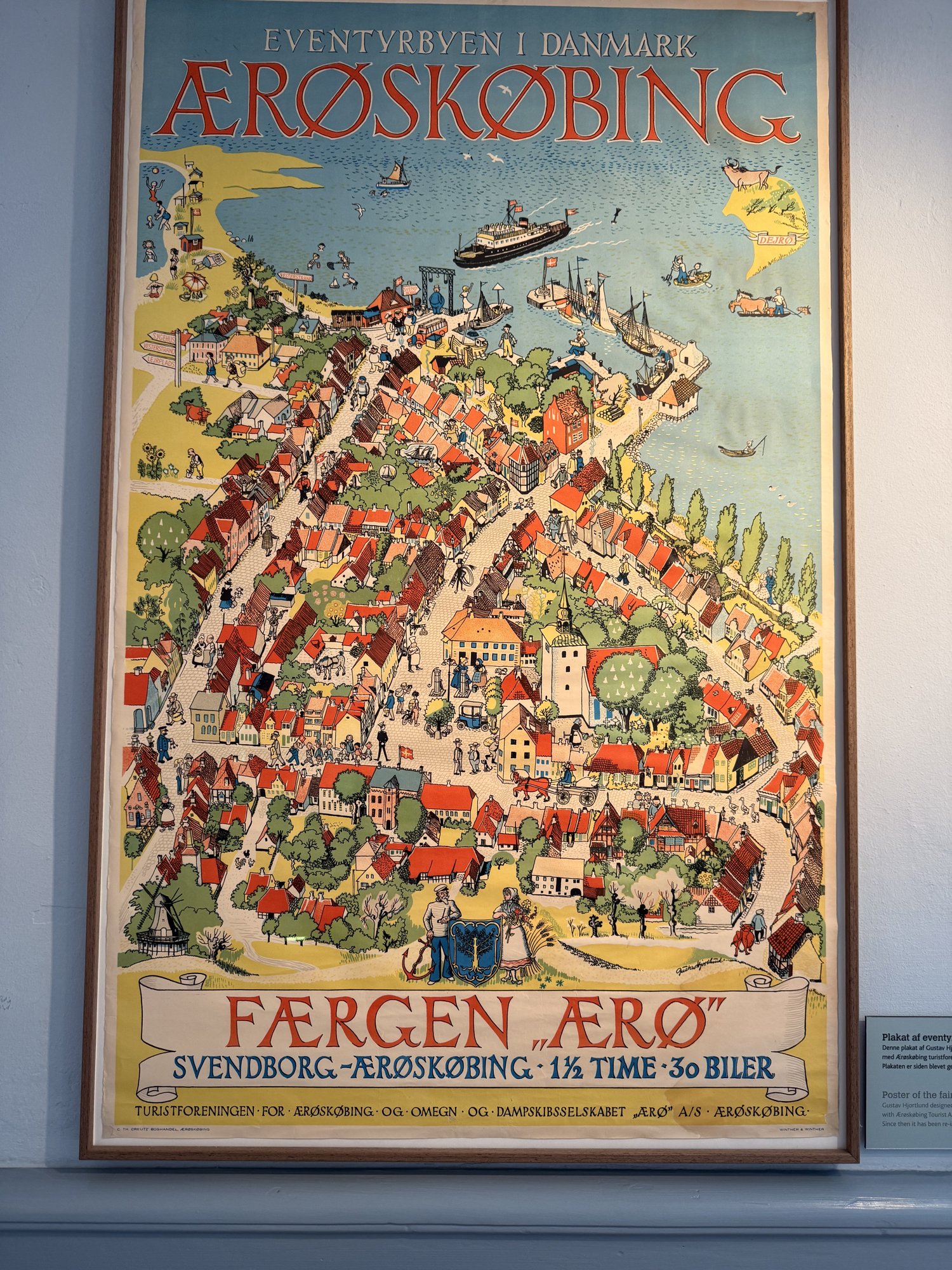 Altes Werbeplakat Eventyrbyen i Danmark mit der Fähre nach Svendborg